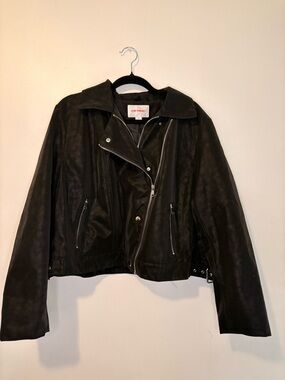 Joe Fresh Black Faux Leather Moto Jacket Cropped Biker Zip 1X